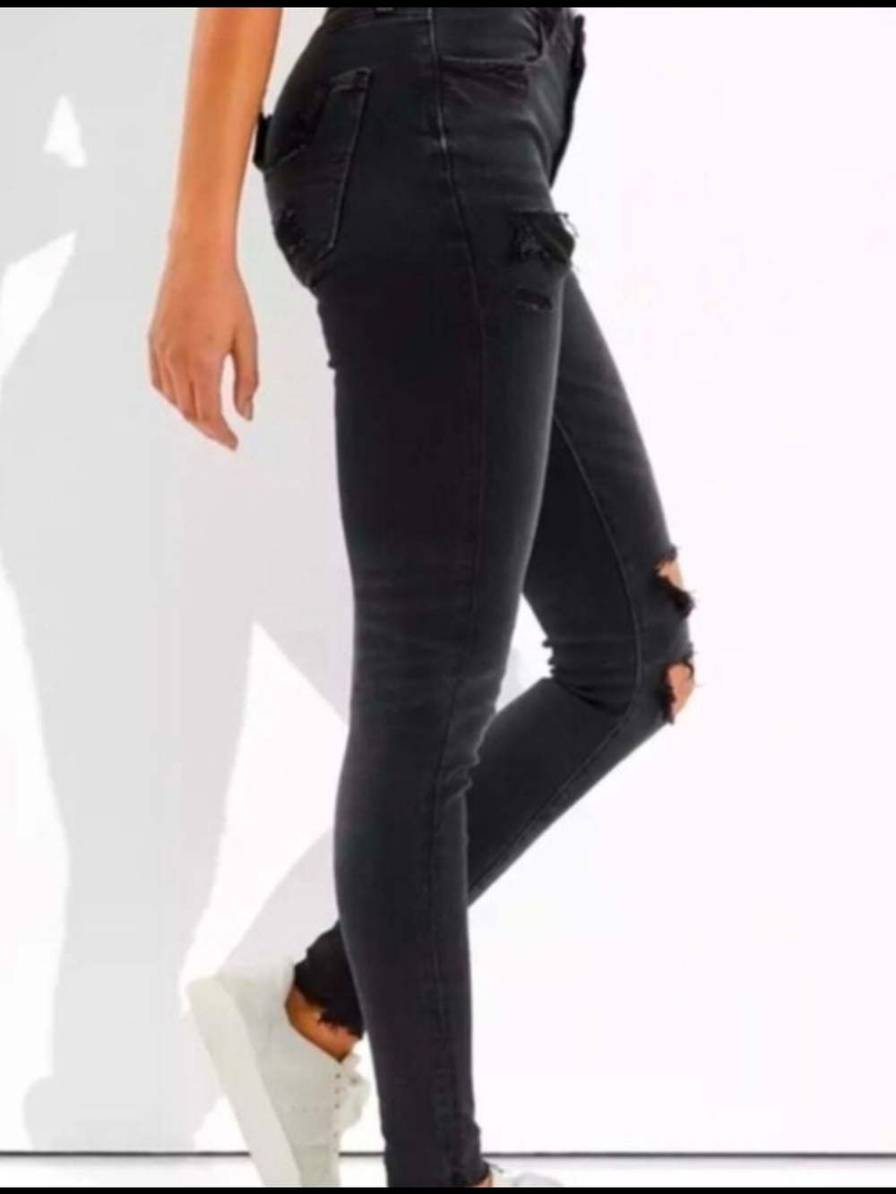 American Eagle Women Black Next Level Stretch Jeans Size 18 Distressed